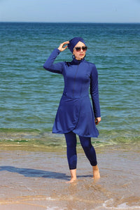 S&X 2230A Zipup Skirt Dtld Swimwear Set Navy Blue