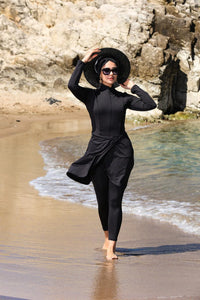 S&X 2230A Zipup Skirt Dtld Swimwear Set Black