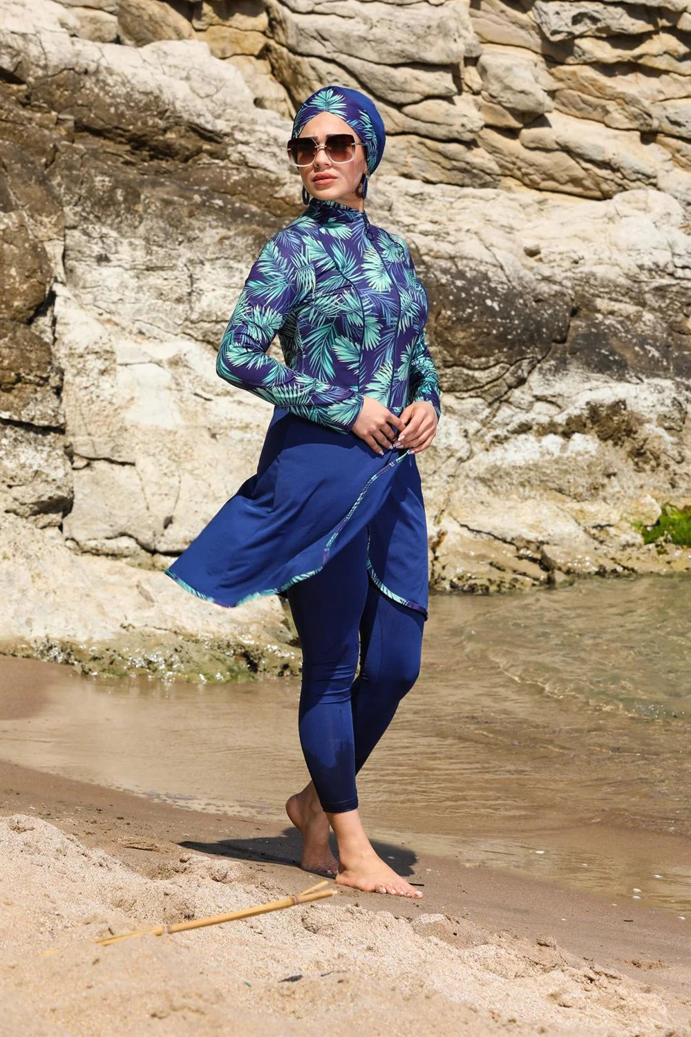 S&X 2292 Long Floral Tunic Swimwear Set Green