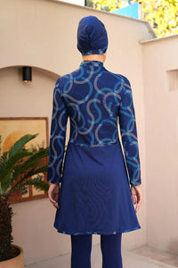 SX Elastic Pareo Style Swimwear Set Navy Blue