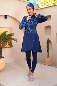 SX Elastic Pareo Style Swimwear Set Navy Blue