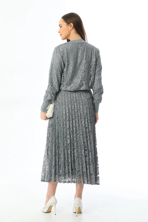 Invee Lace 2 Piece Skirt Set Gray