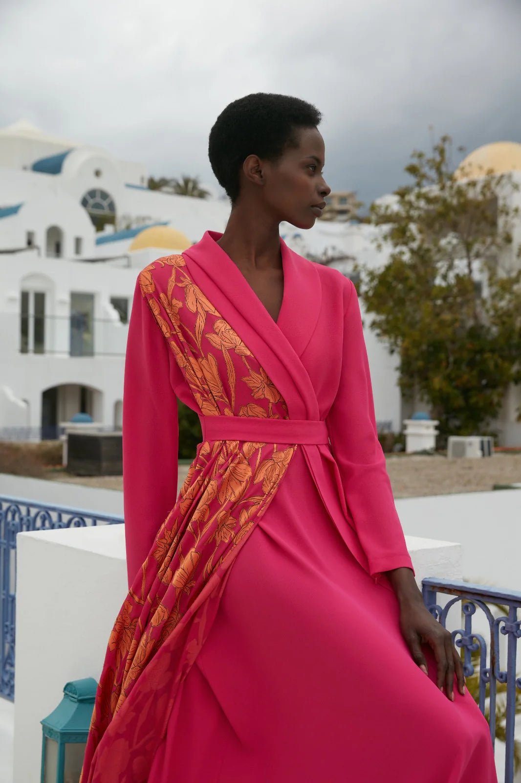 S&D Contoured Flowers Dress Fuchia