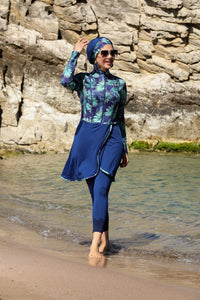 S&X 2292 Long Floral Tunic Swimwear Set Green