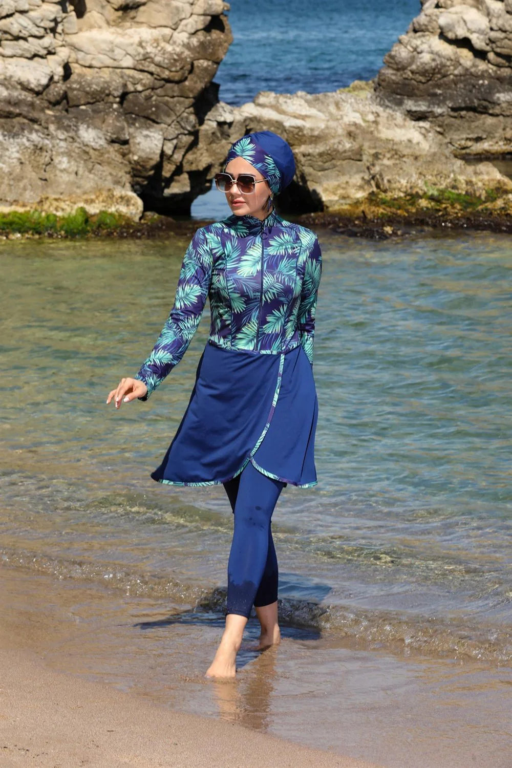 S&X 2292 Long Floral Tunic Swimwear Set Green