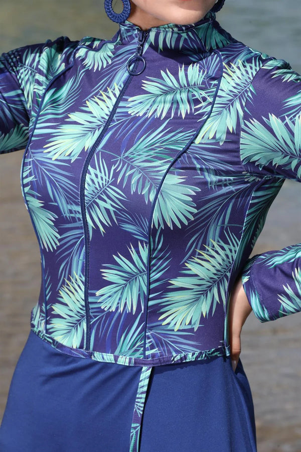 S&X 2292 Long Floral Tunic Swimwear Set Green