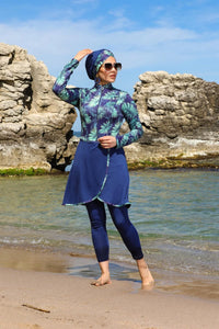 S&X 2292 Long Floral Tunic Swimwear Set Green