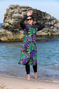 S&X 2370 Long Floral Tunic Swimwear Set Green