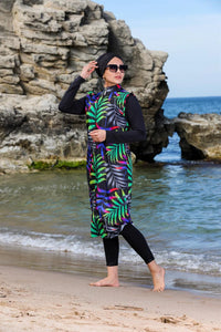 S&X 2370 Long Floral Tunic Swimwear Set Green
