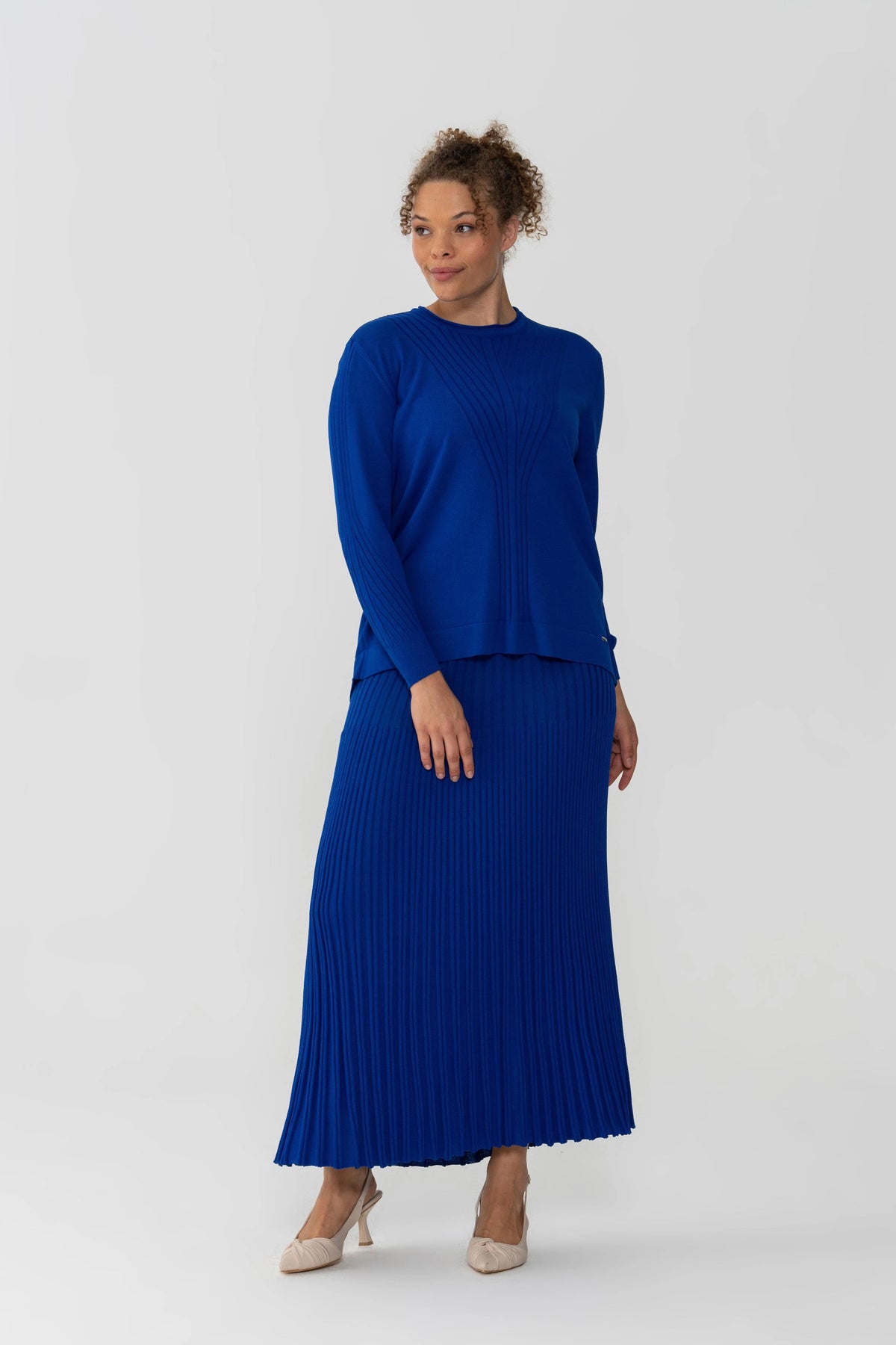 NLW Rip Knitted Pleated Skirt Sax Blue