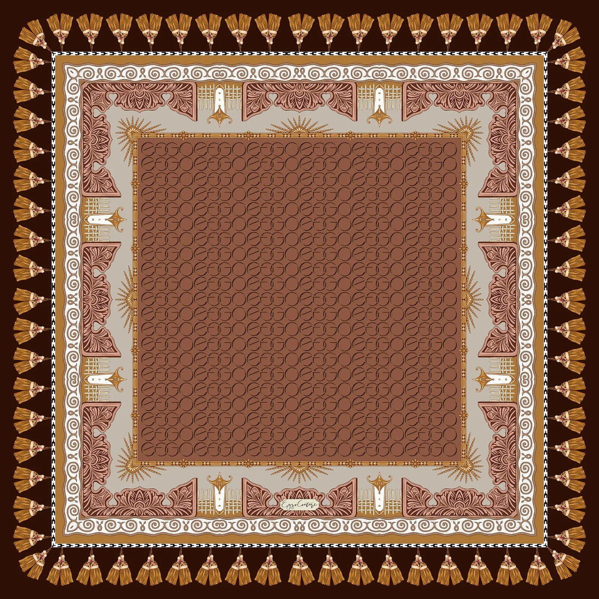 EG Fringe Logo Silk Scarf Brown