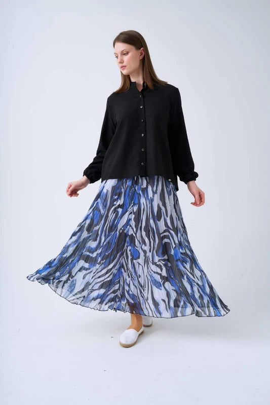 NLW Printed Pleated Skirt Blue
