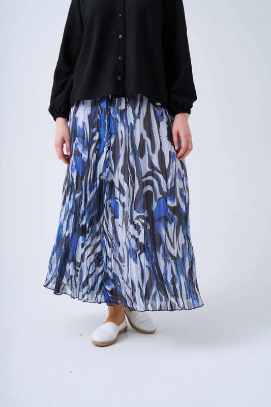 NLW Printed Pleated Skirt Blue