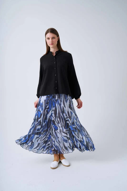 NLW Printed Pleated Skirt Blue