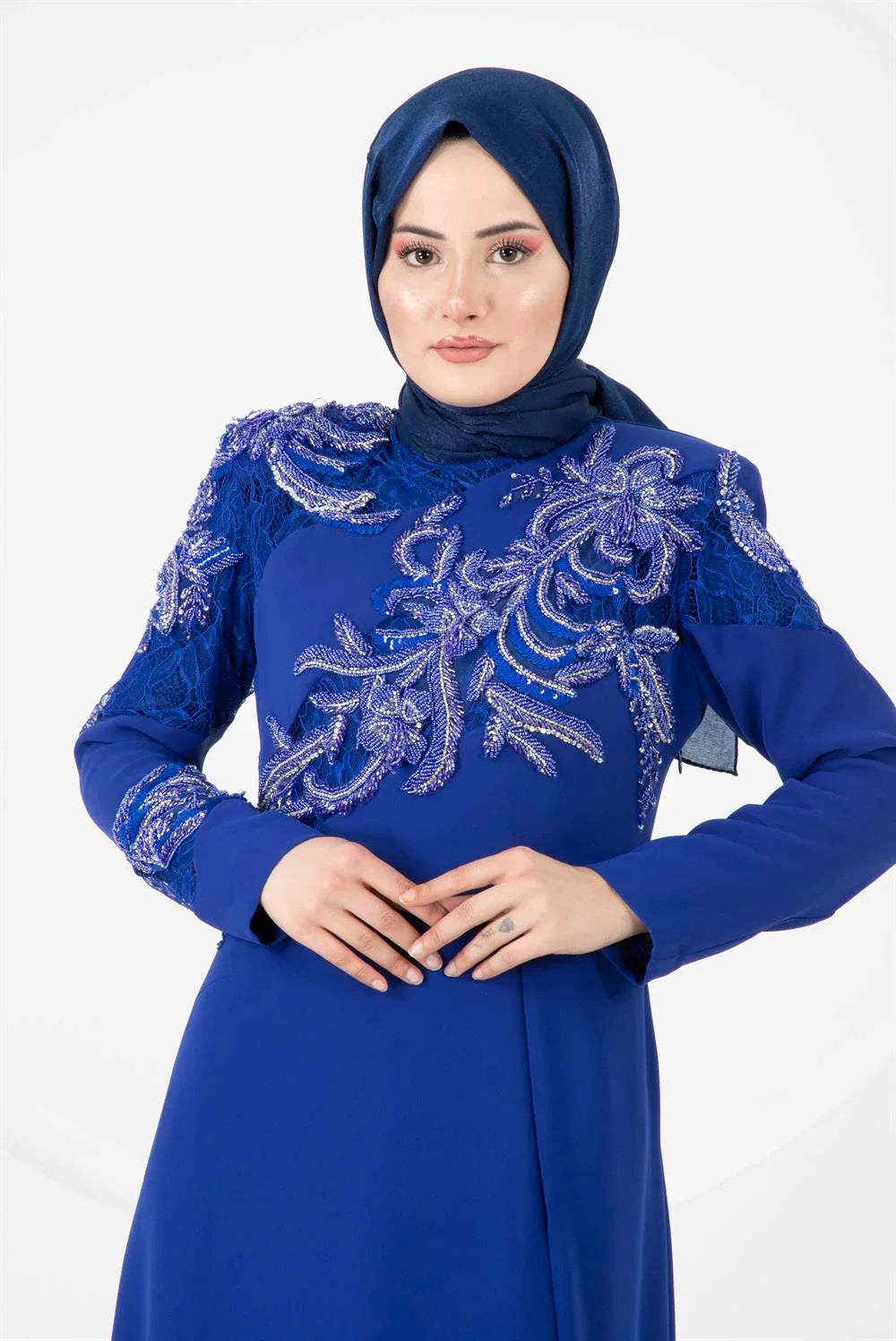 D&T Handmade Rhinestone Dress Sax Blue