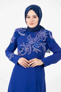 D&T Handmade Rhinestone Dress Sax Blue