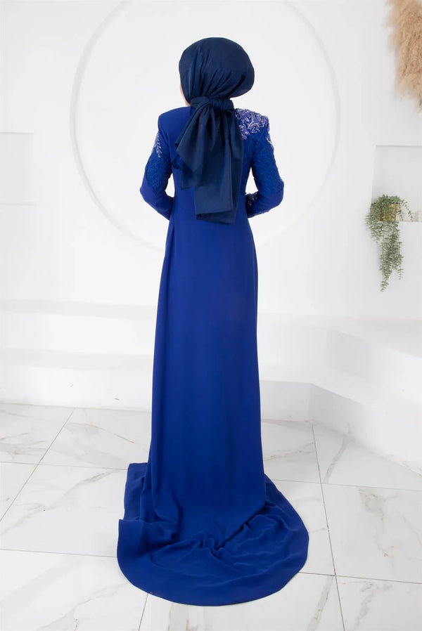 D&T Handmade Rhinestone Dress Sax Blue