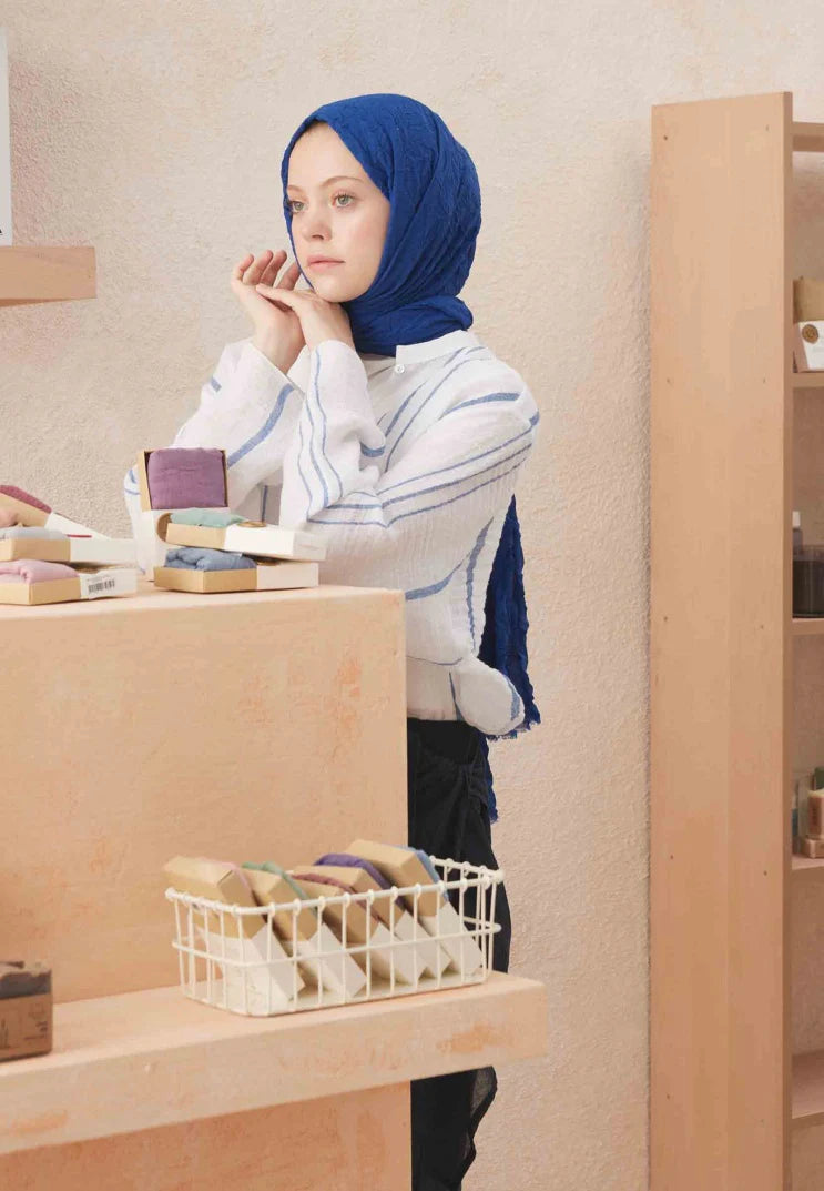 Fresh Scarf Voile Crash Sax Blue Shawl