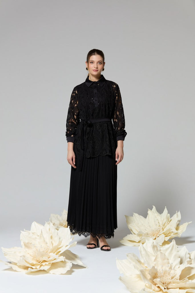 F&G Pleated Chiffon Skirt Black
