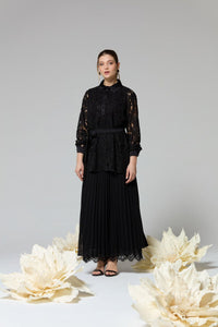 F&G Pleated Chiffon Skirt Black
