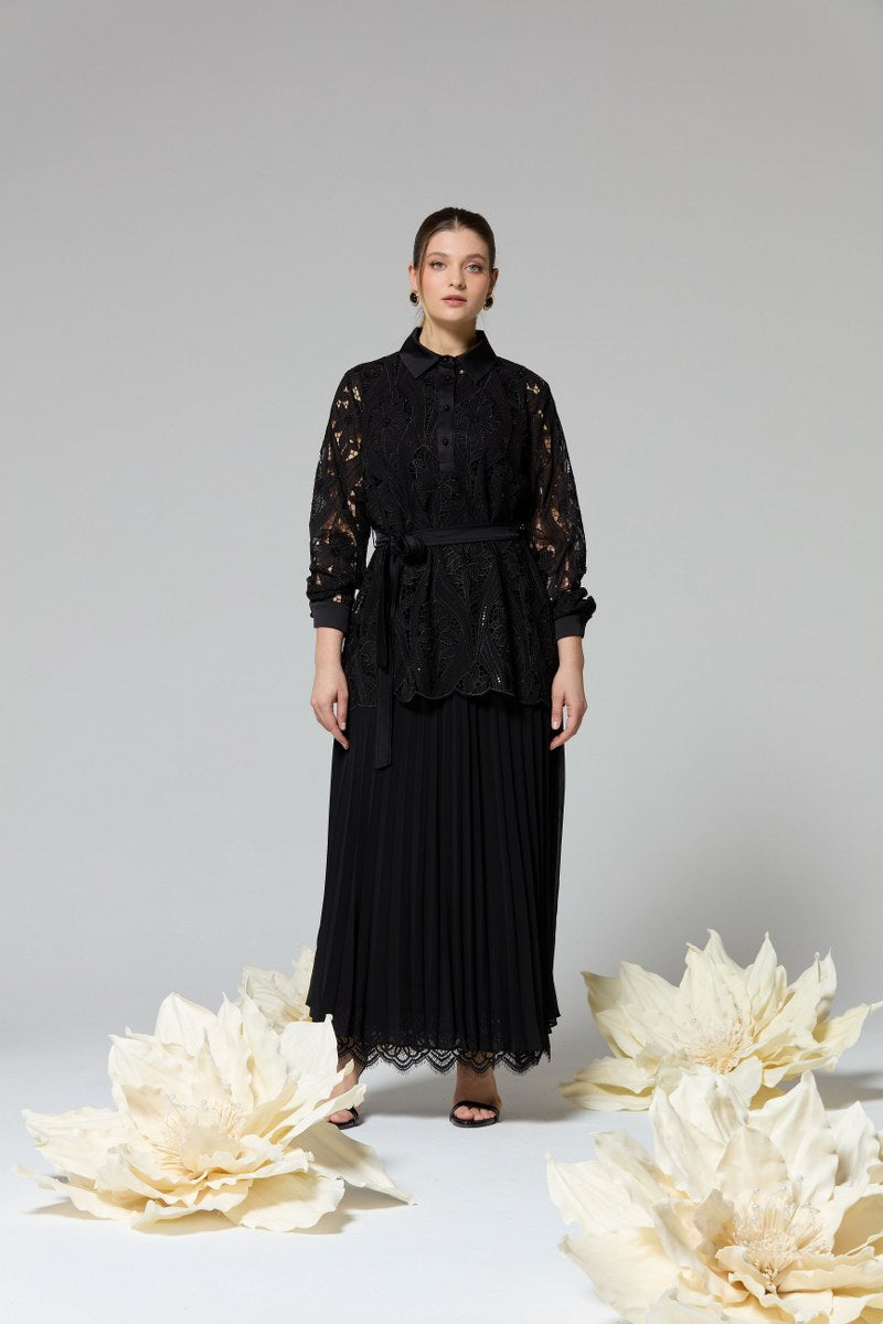 F&G Pleated Chiffon Skirt Black