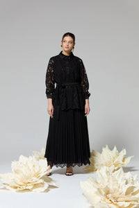 F&G Pleated Chiffon Skirt Black