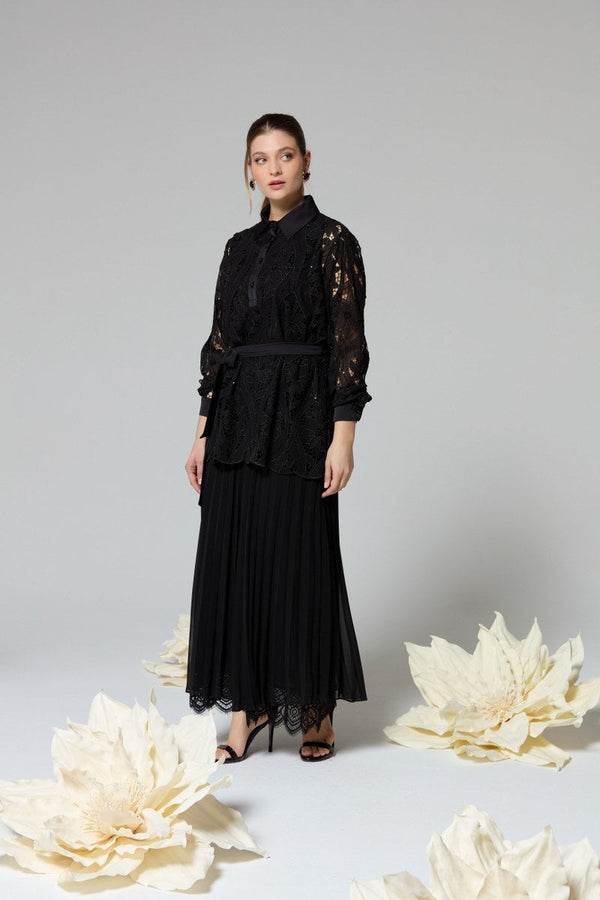 F&G Pleated Chiffon Skirt Black