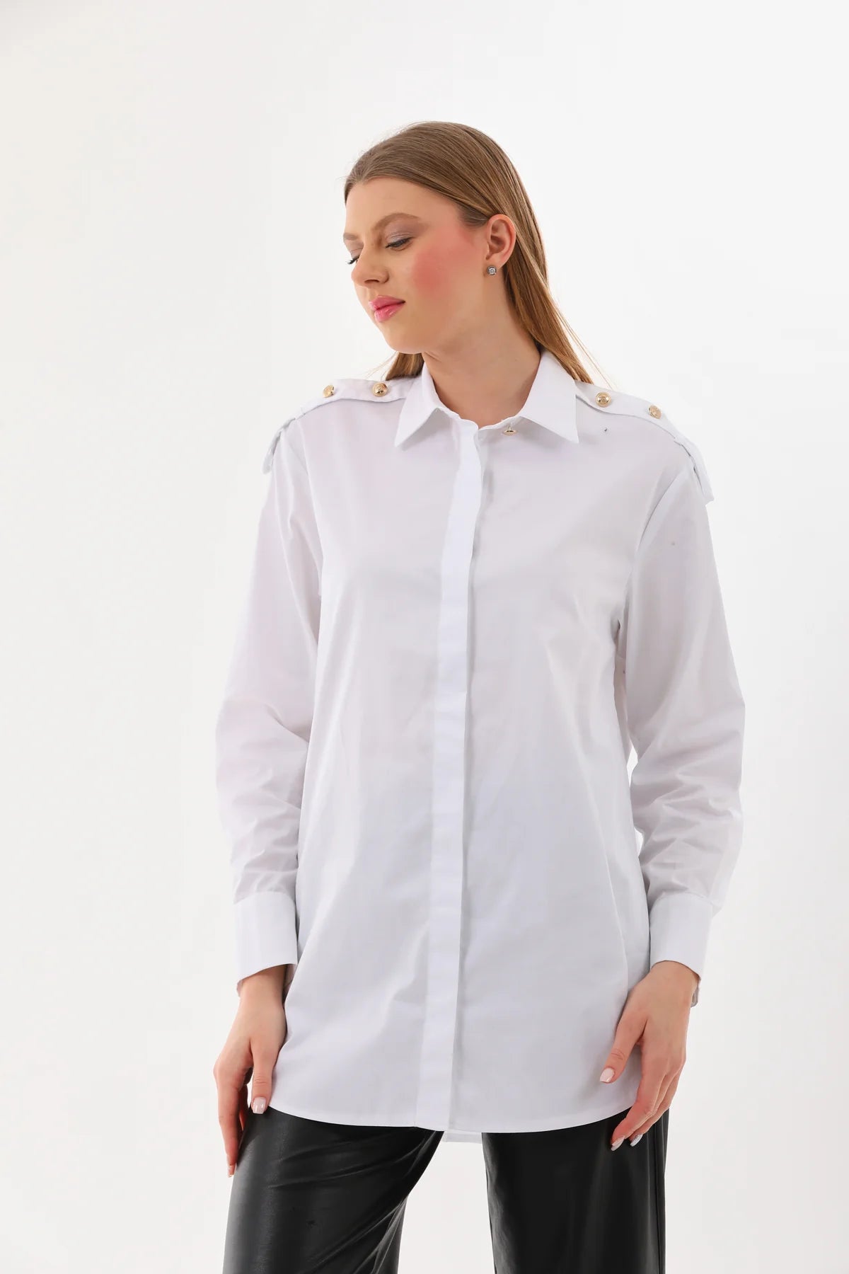 B&A Epaulette Dtld Shirt White