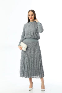 Invee Lace 2 Piece Skirt Set Gray