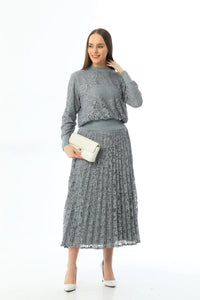 Invee Lace 2 Piece Skirt Set Gray