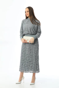 Invee Lace 2 Piece Skirt Set Gray