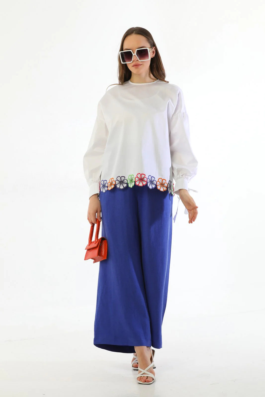 ZMS Embroidy Floral Shirt White