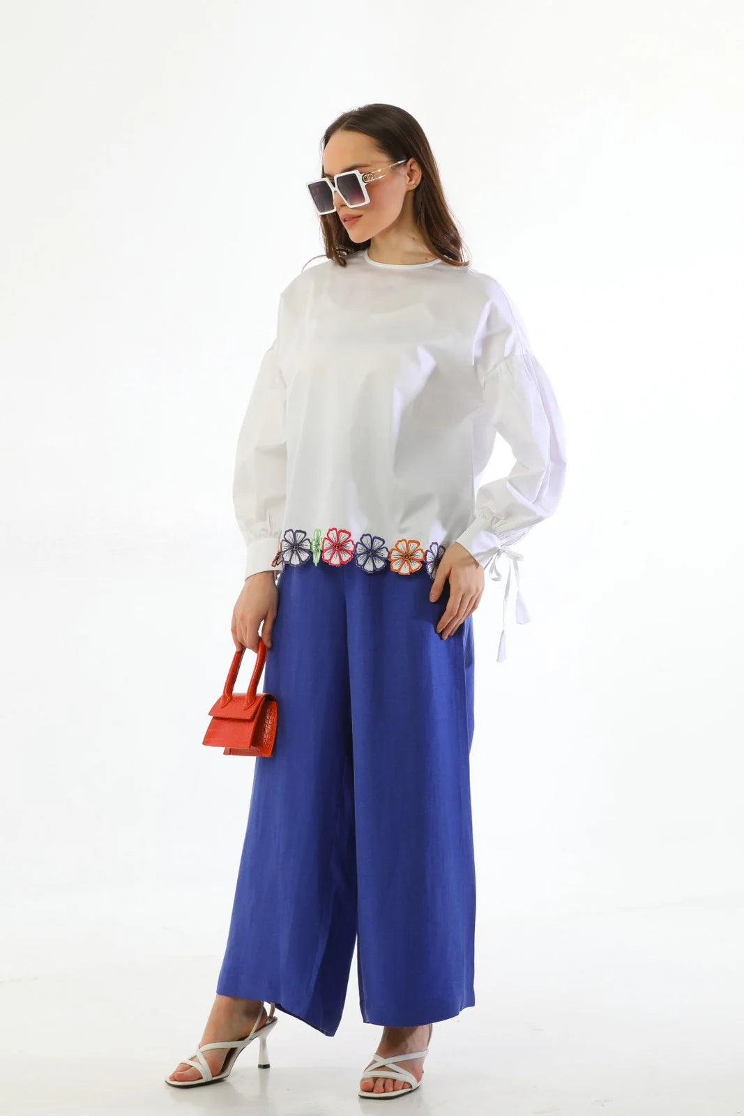 ZMS Embroidy Floral Shirt White