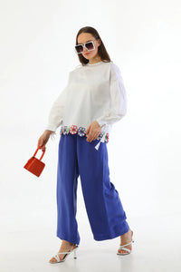 ZMS Embroidy Floral Shirt White