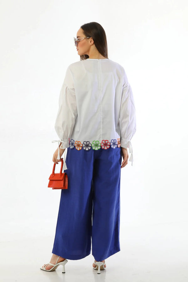 ZMS Embroidy Floral Shirt White