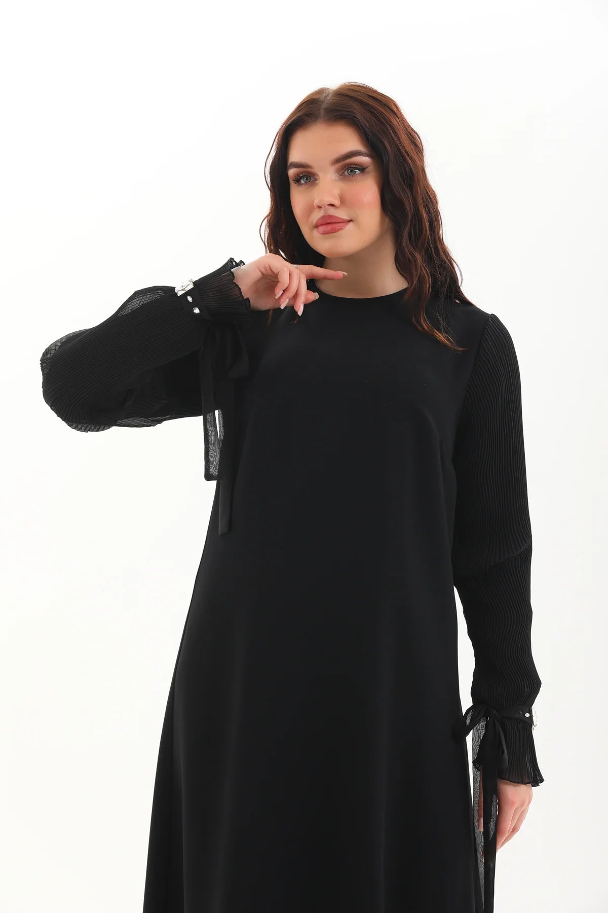 A&W Pleated Arm Dress Black