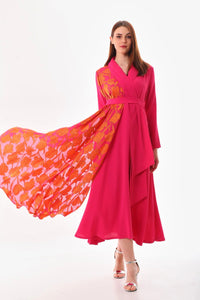S&D Contoured Flowers Dress Fuchia