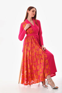 S&D Contoured Flowers Dress Fuchia