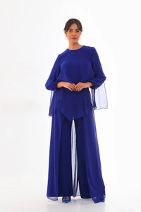 Q&P Chiffon Detailed Set Sax Blue