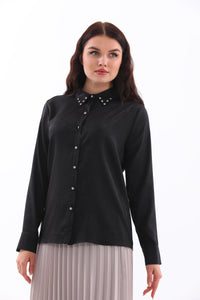 M&I Rhinestone Blouse Black