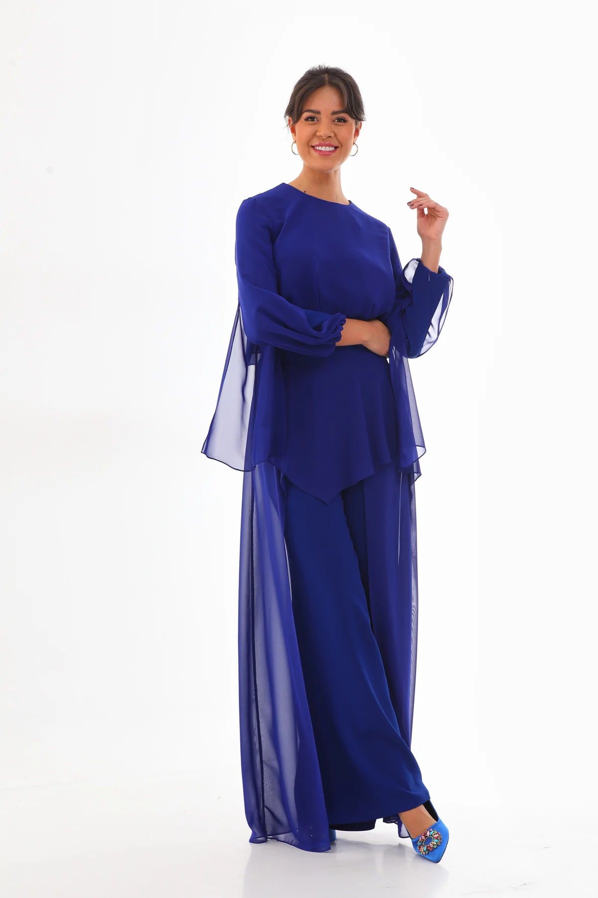 Q&P Chiffon Detailed Set Sax Blue