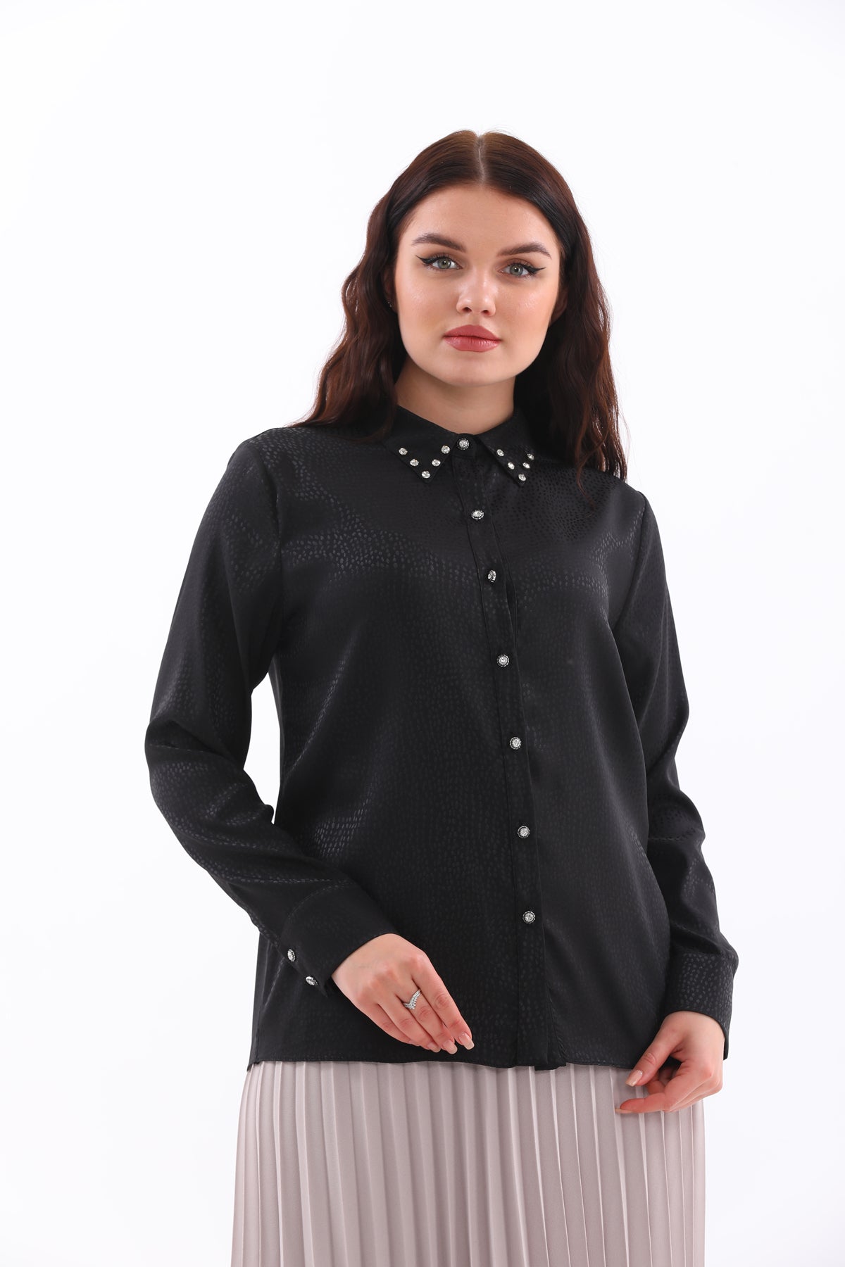 M&I Rhinestone Blouse Black