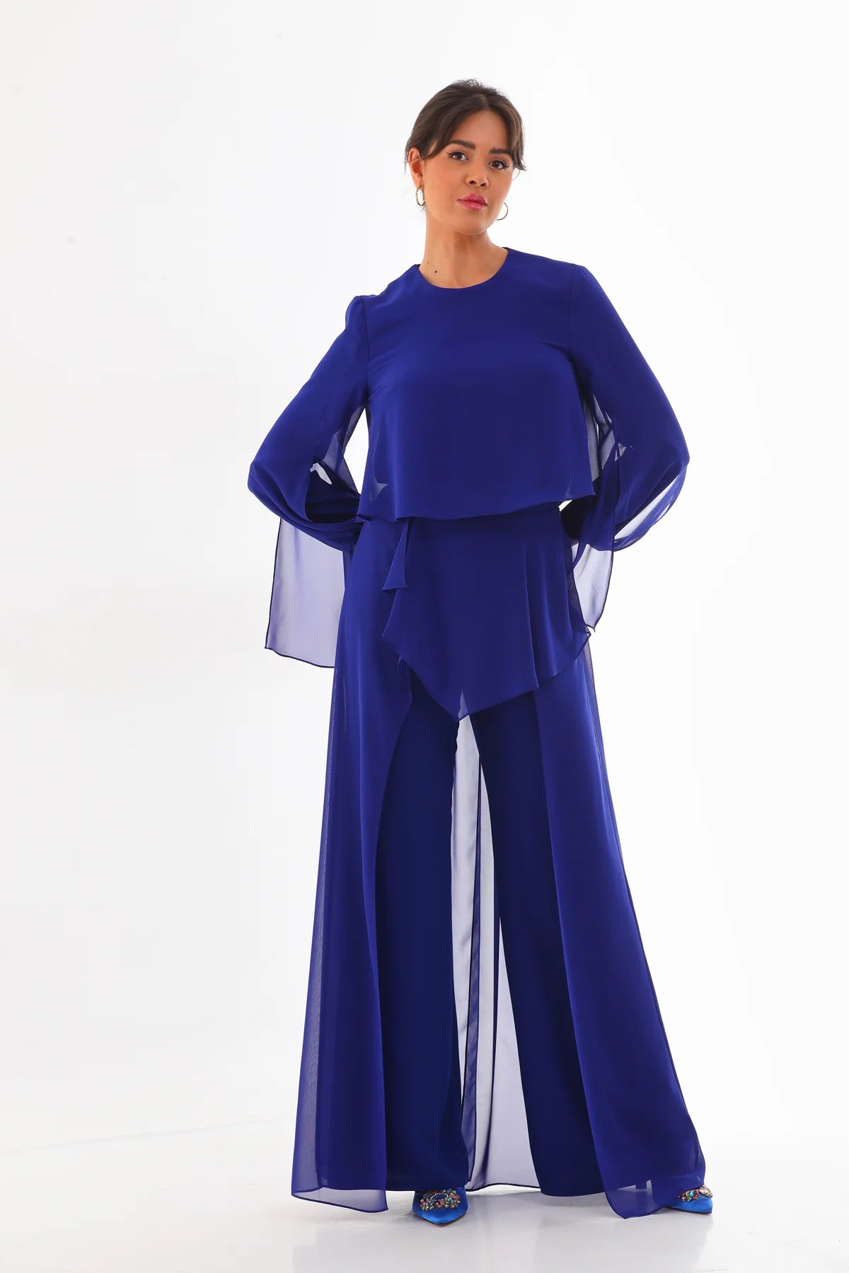 Q&P Chiffon Detailed Set Sax Blue
