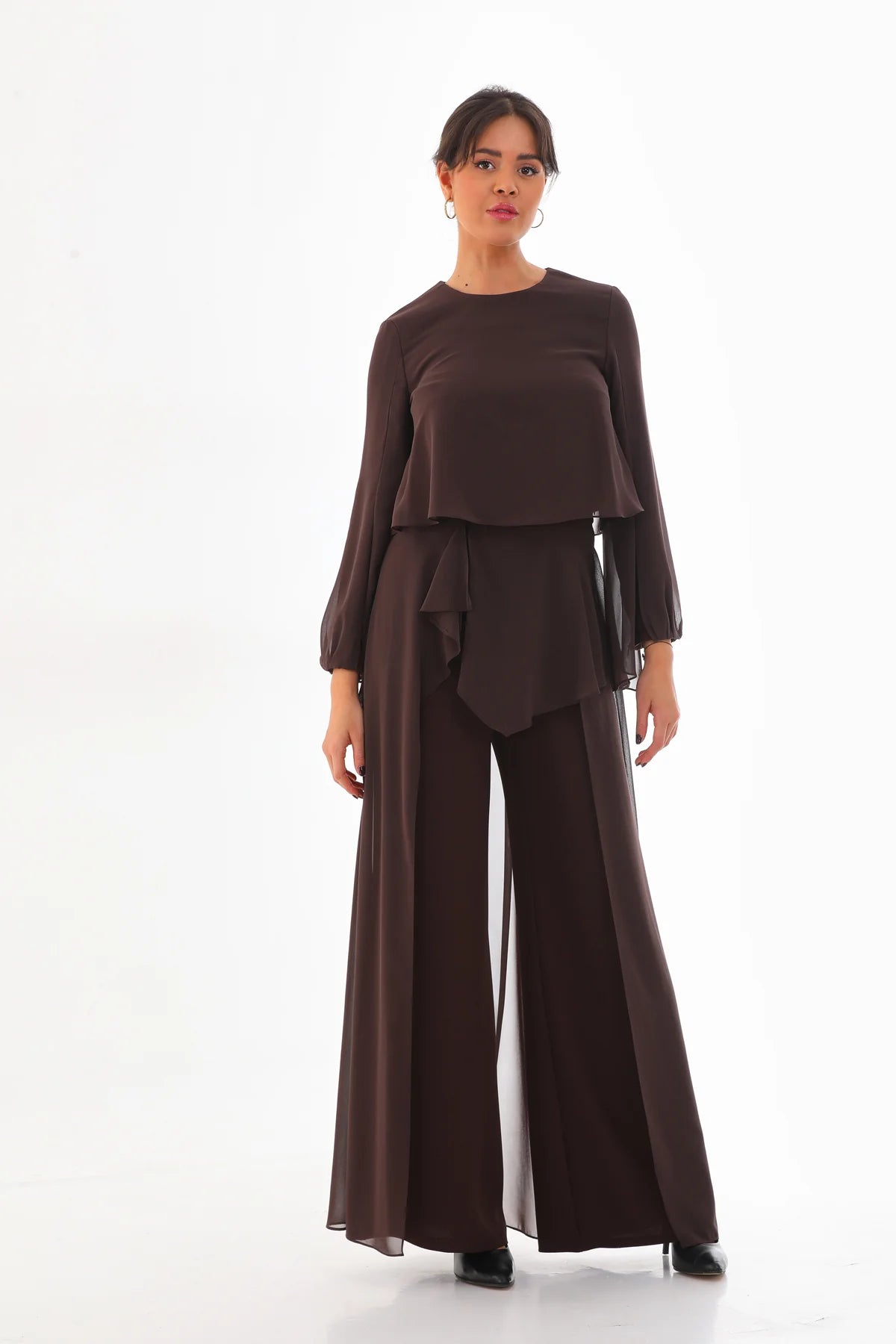 Q&P Chiffon Detailed Set Brown