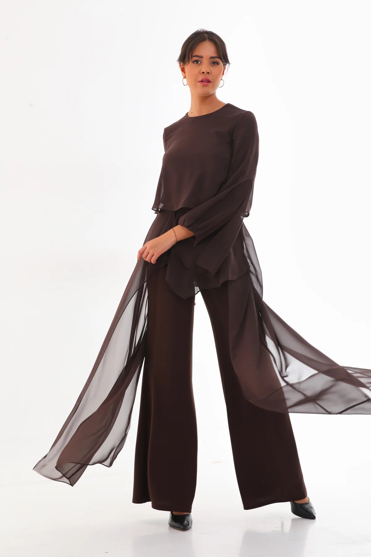 Q&P Chiffon Detailed Set Brown