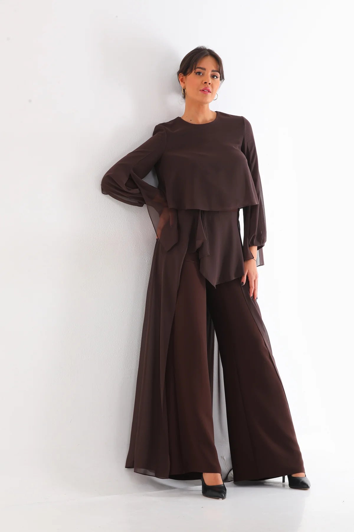 Q&P Chiffon Detailed Set Brown