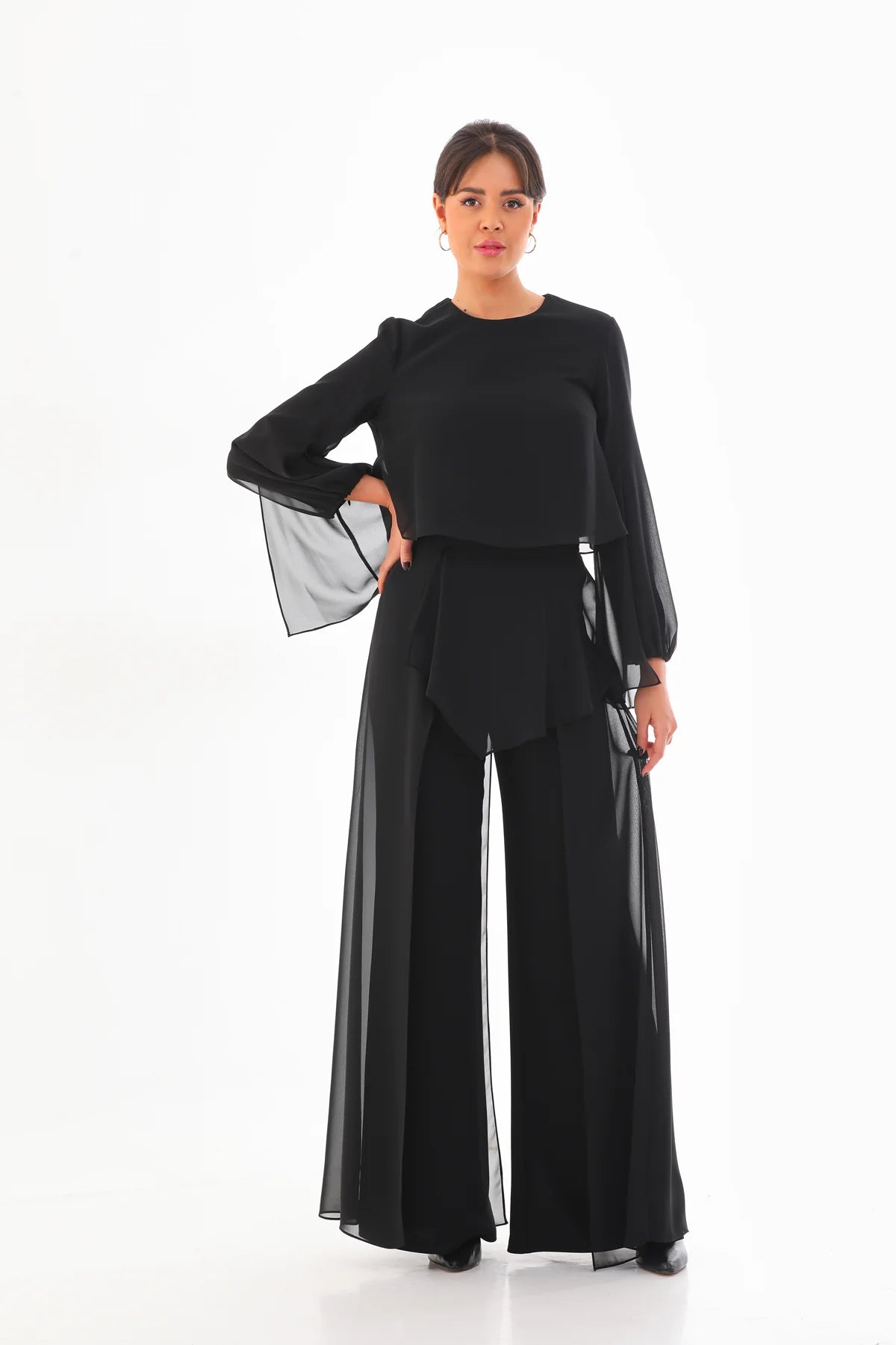 Q&P Chiffon Detailed Set Black