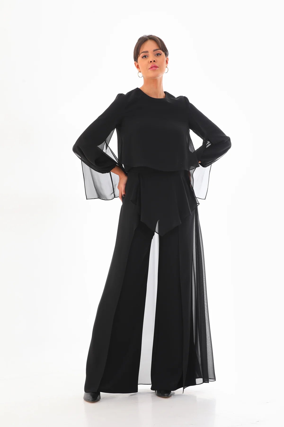 Q&P Chiffon Detailed Set Black