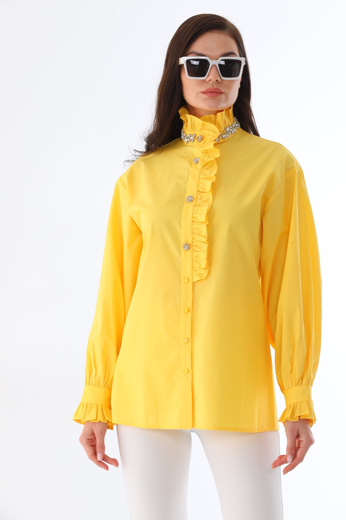 SRP Frilled&Rhinestone Shirt Yellow