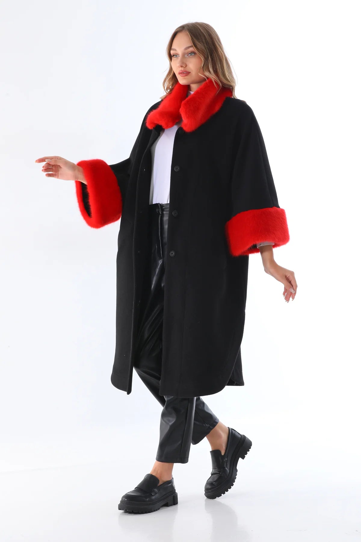 BZ Faux Fur Pancho Coat Black